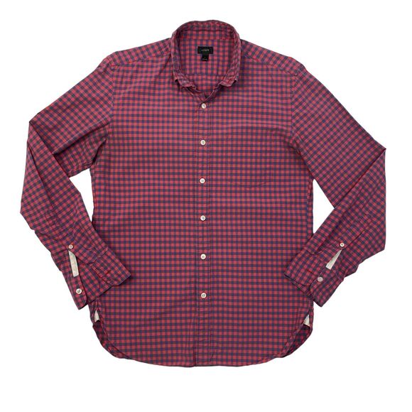 J Crew Shirt Mens Small Red Blue Button Down Plaid Long Sleeve Performance Twill - Picture 1 of 11